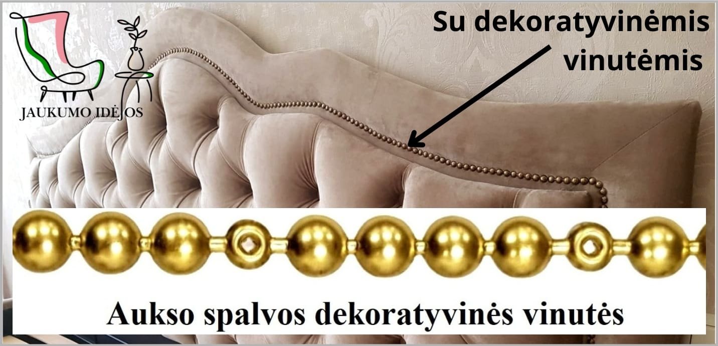 Su aukso spalvos dekoratyvinėmis vinutėmis ant galvūgalio