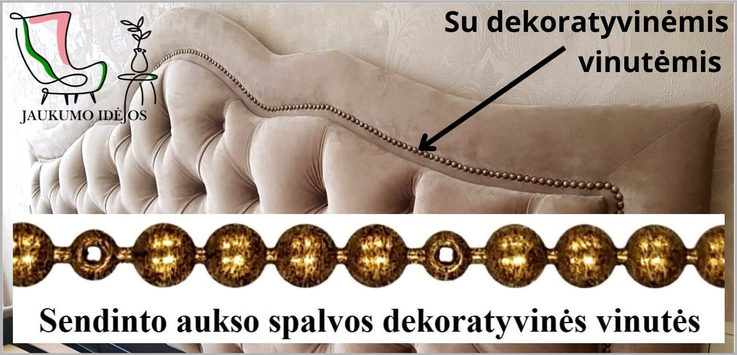 Su sendinto aukso spalvos dekoratyvinėmis vinutėmis ant galvūgalio