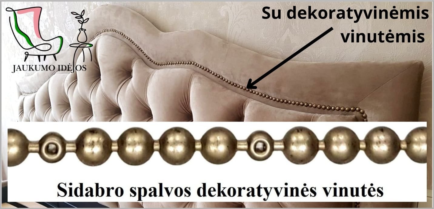 Su sidabro spalvos dekoratyvinėmis vinutėmis ant galvūgalio